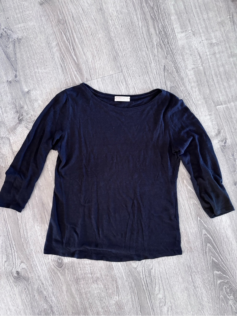 Purotatto linen Women’s Black 3/4 sleeves Crewneck Tee